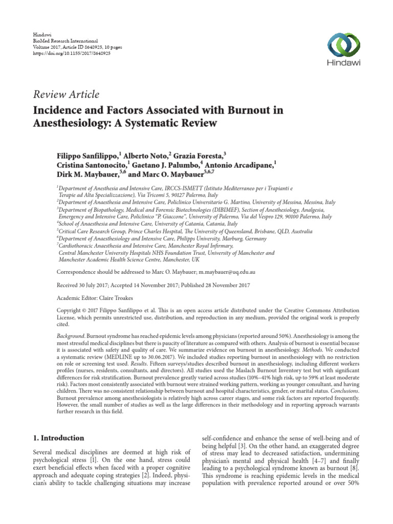 Incidence and Factors Associated With Burnout in | PDF