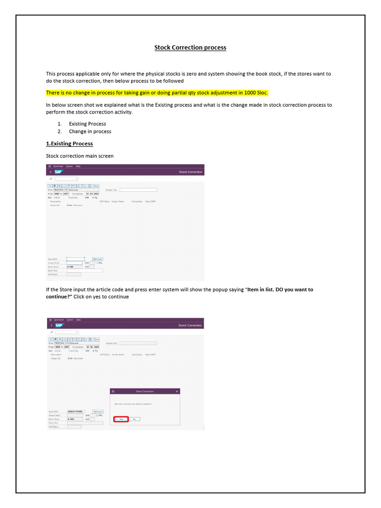 Stock Correction Process | PDF
