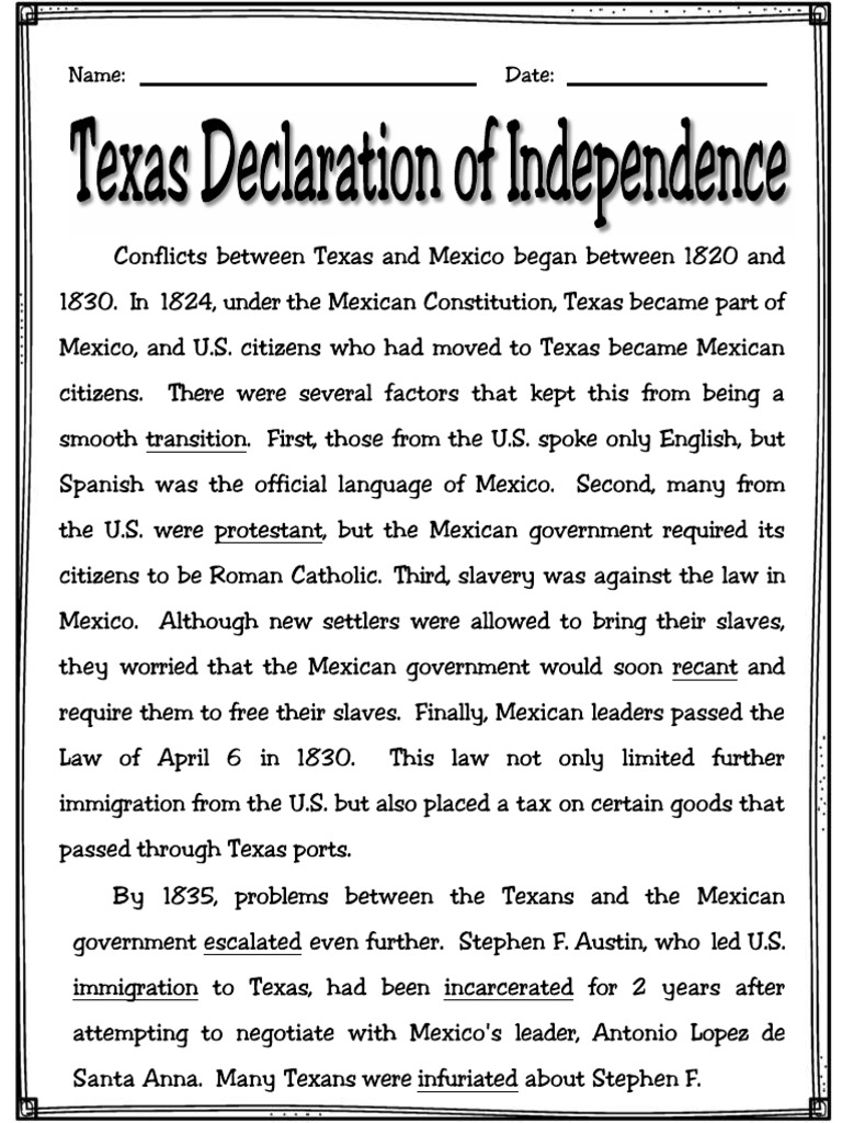 copy of the texas declaration of independence