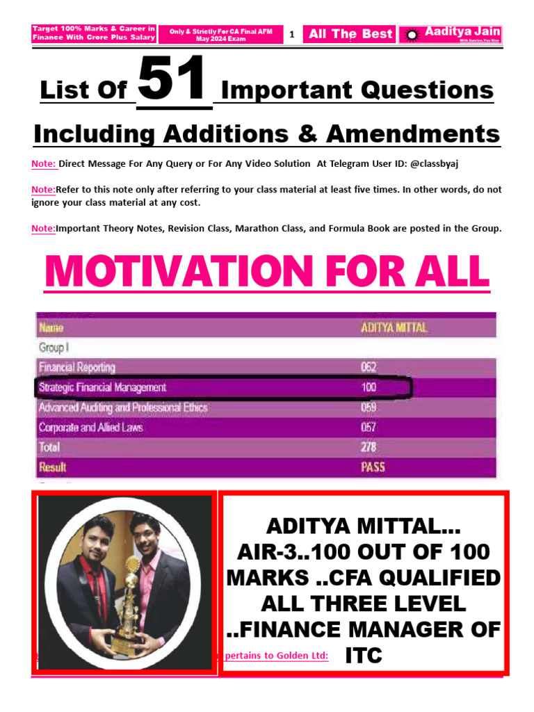 List of Important Questions Only For May 2024 CA Final AFM | PDF