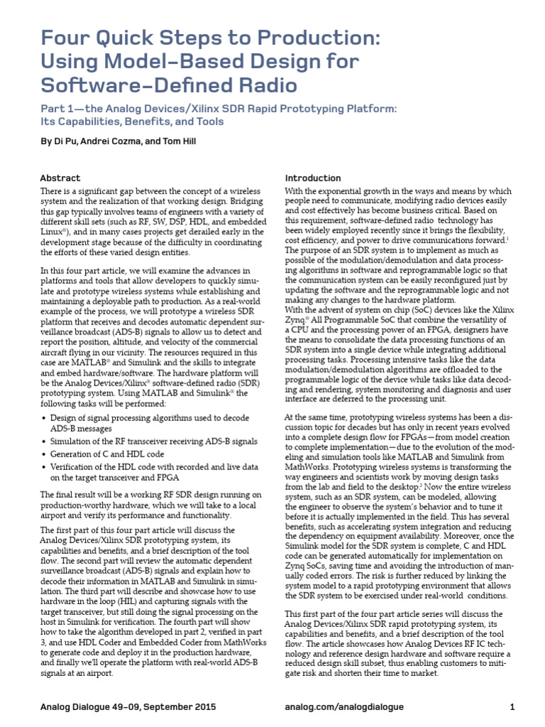Part 1 The Analog Devices Xilinx SDR Rapid Prototyping Platform | PDF
