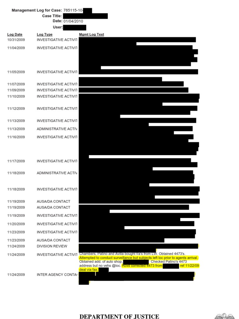 Case Management Log: Firearm Investigation | PDF | Bureau Of Alcohol ...