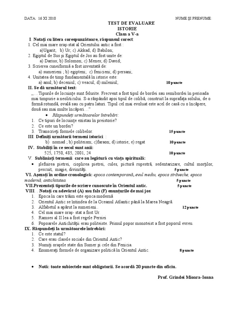 Test Clasa V | PDF