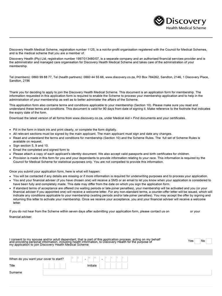 Applying To Join The Discovery Health Medical Scheme As Part of An ...