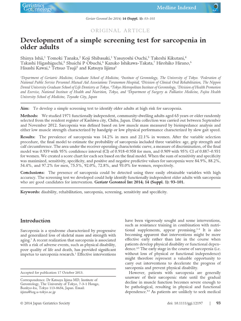 2014 - Ishii - Development of A Simple Screening Test For Sarcopenia in ...