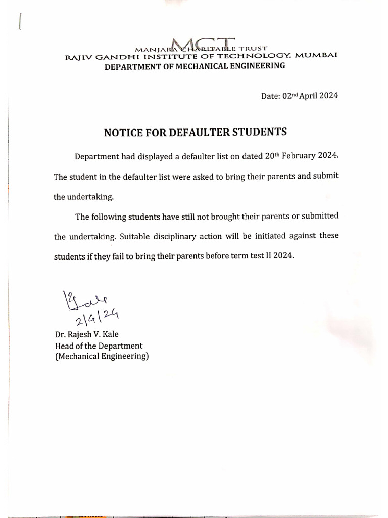 Notice For Defaulters | PDF