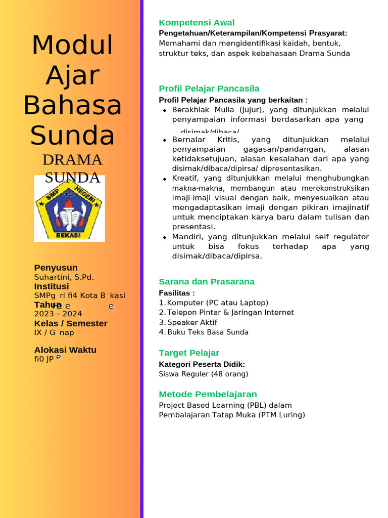 Modul Ajar Bahasa Sunda DRAMA SUNDA | PDF