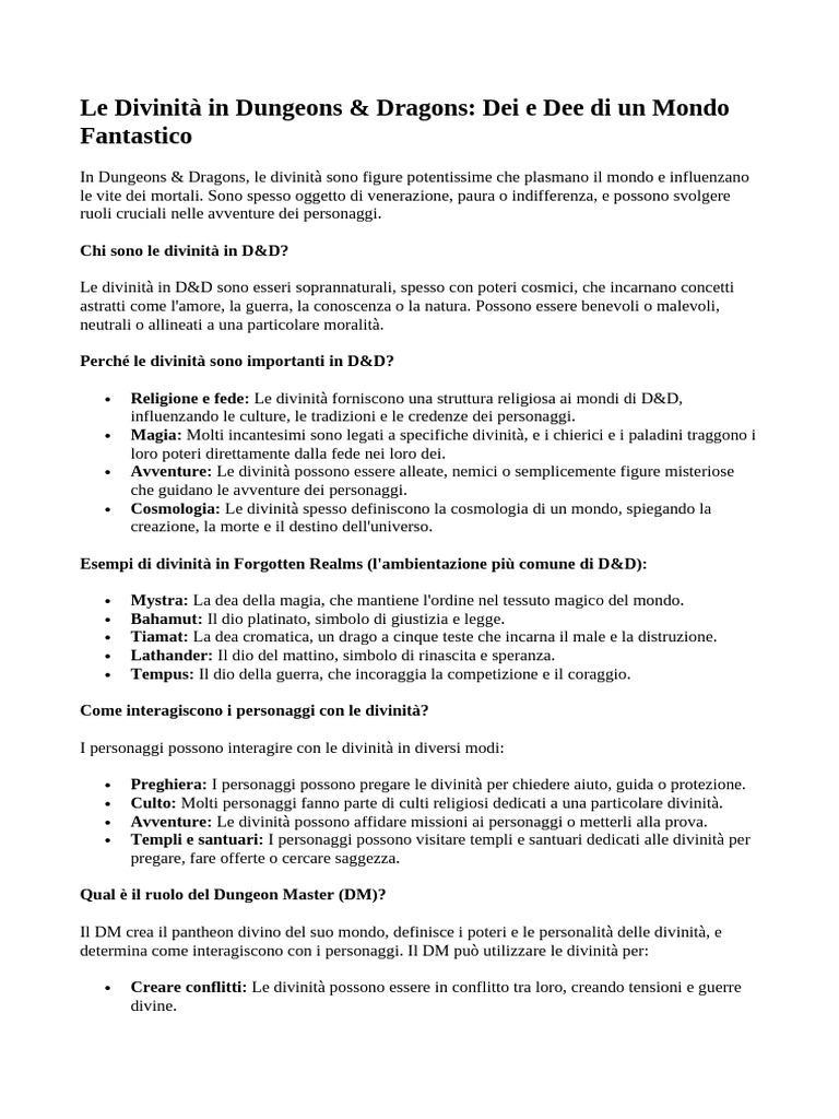 DUNGEONS AND DRAGONS divinità | PDF