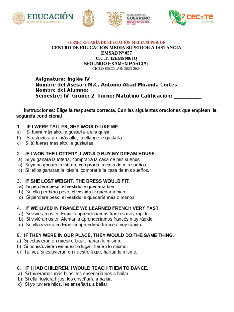 Segundo Parcial de Inglés IV 2023-2024 | PDF | Artes del Lenguaje y ...