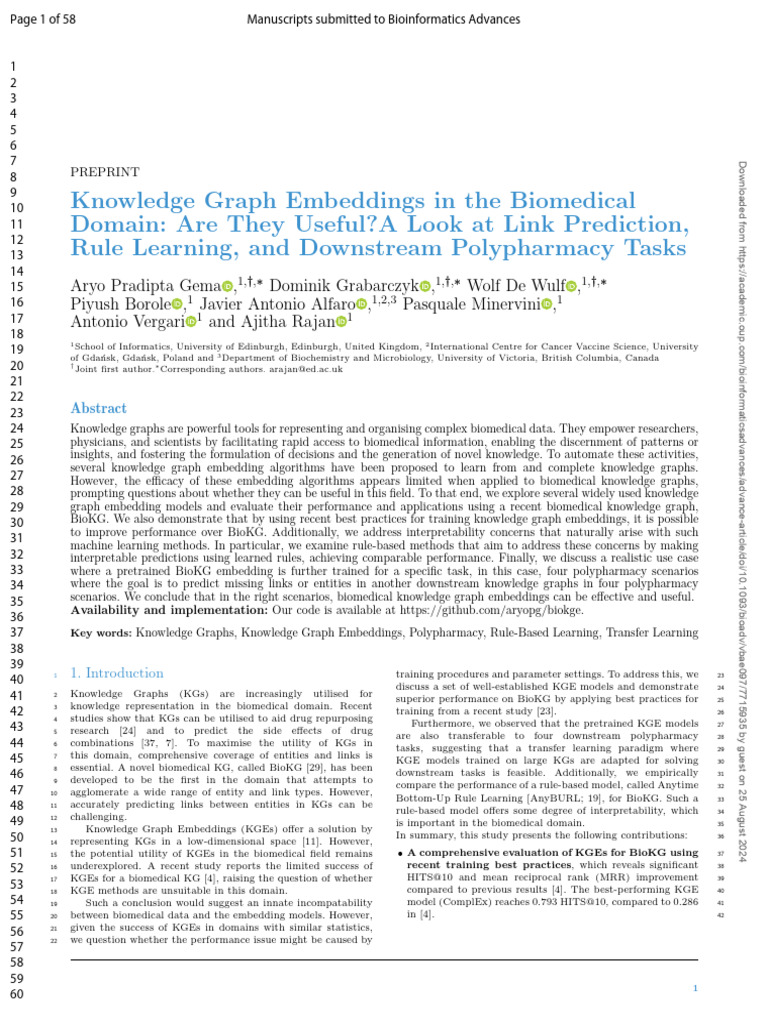 Knowledge Graph Embeddings in The Biomedical Domain: Are They Useful? A ...