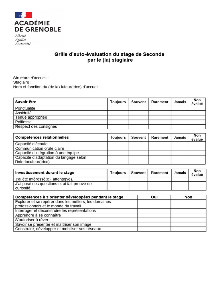 Grille D'auto Évaluation ELEVE | PDF