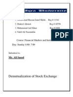 Demutualization of Stock Exchange: Course: Financial Markets and Institutions Day: Sunday 4:00-7:00