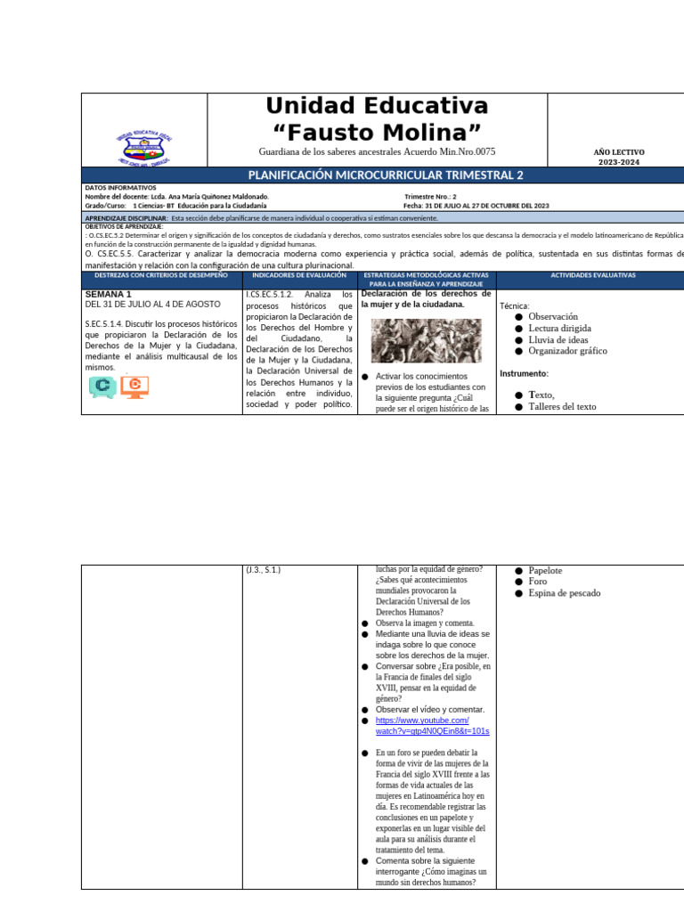 EDUCAC-Ciudad 1ero Ciencias y 1ero Tecnico 2do TRIMESTRE-Planific-1 | PDF