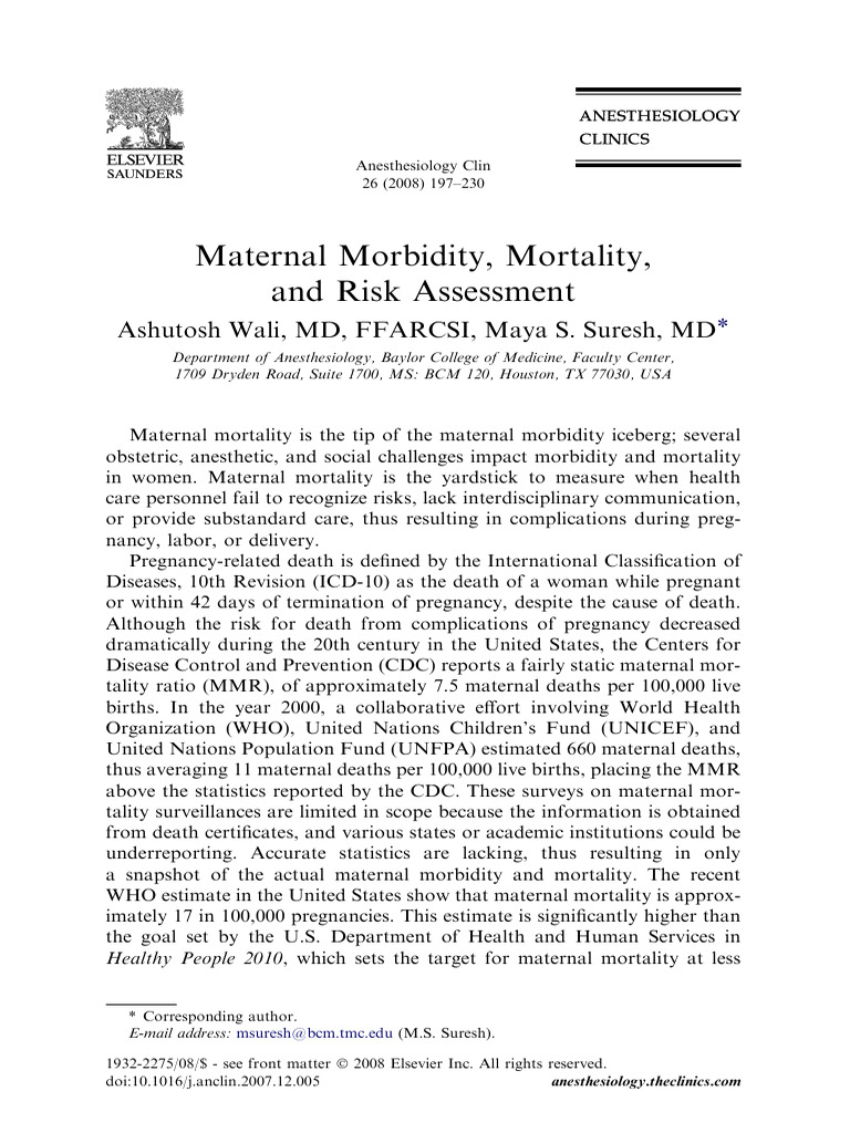 Maternal Morbidity, Mortality, and Risk Assessment | PDF