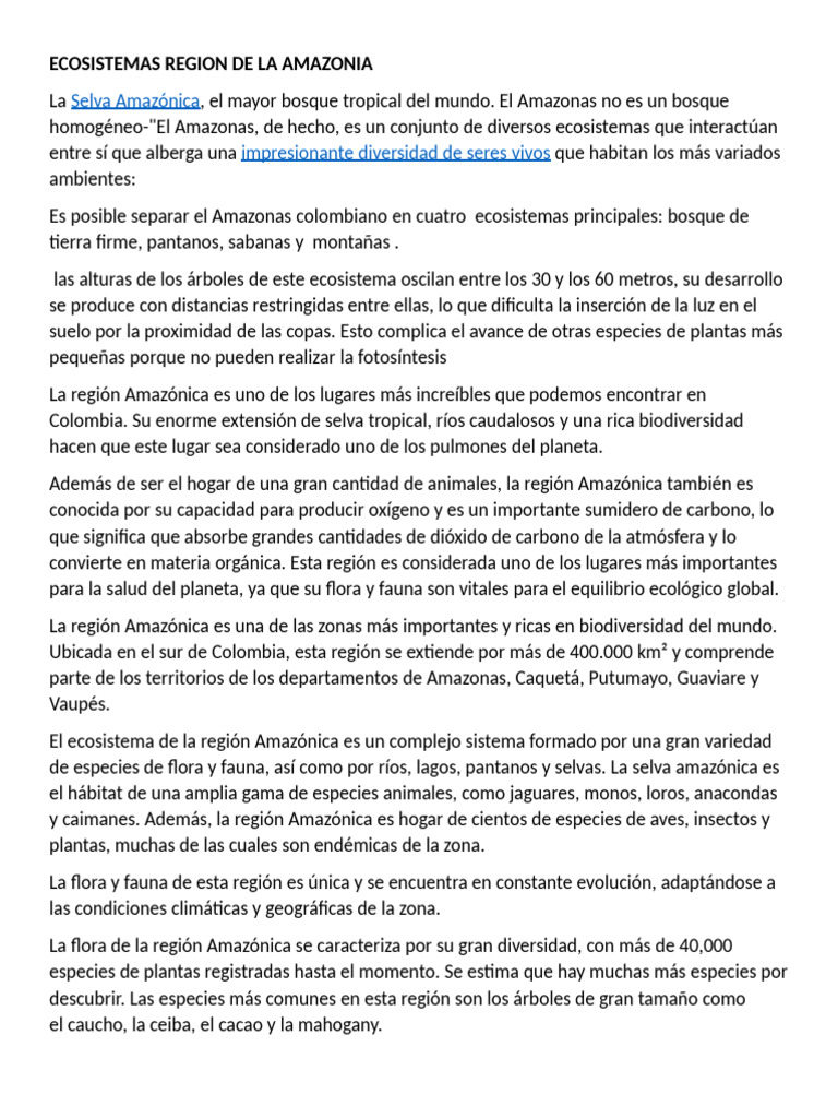 Ecosistemas Region de La Amazonia | PDF