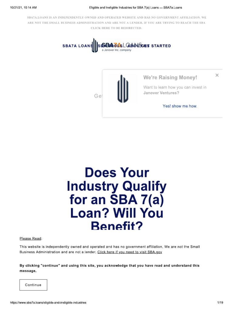 Eligible and Non Eligible Sba Industries | PDF