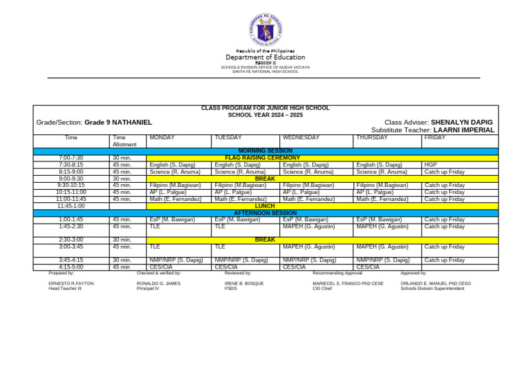 Grade 9 Nathaniel Class Program | PDF