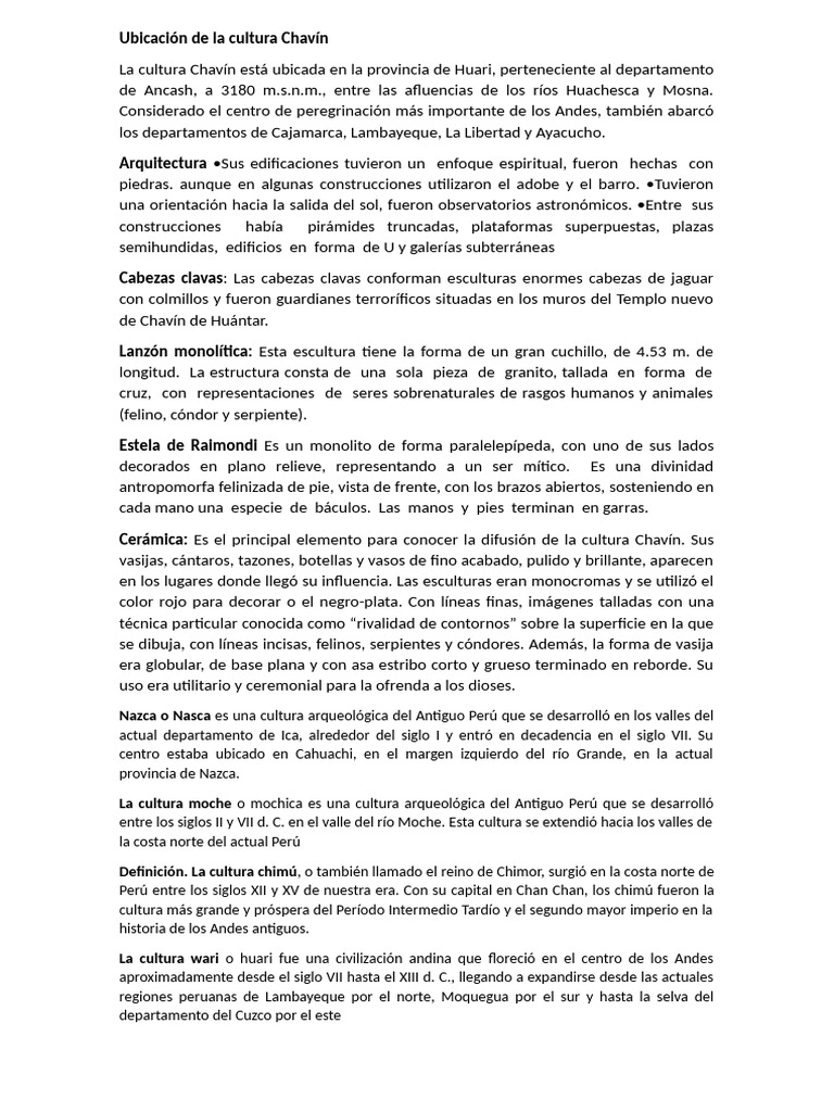 Ubicación de La Cultura Chavín | PDF
