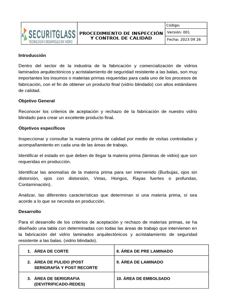 Procedimiento Inspección y Control de Calidad | PDF