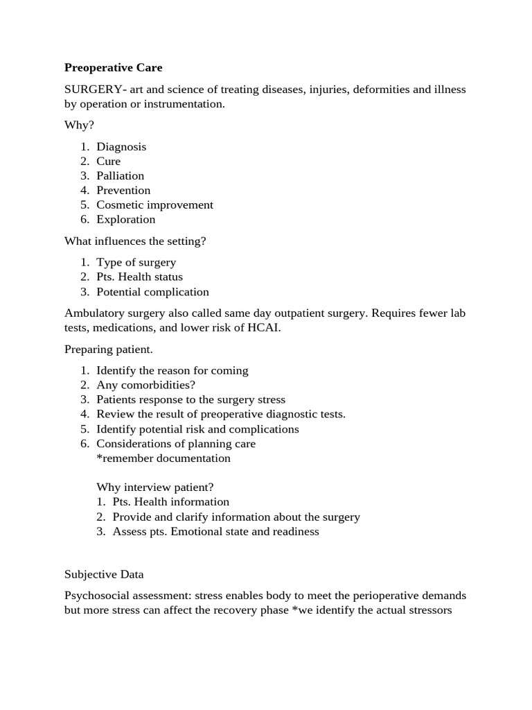 Preoperative Care | PDF