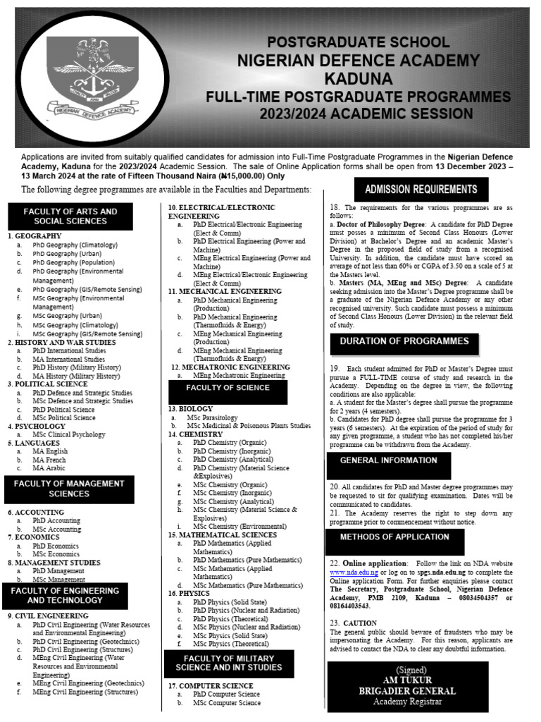 NDA Postgraduate Admission 2023/2024 | PDF | Doctor Of Philosophy ...
