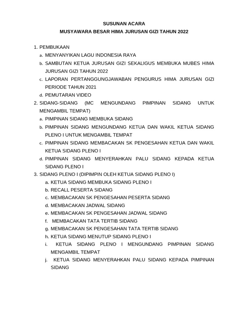 Susunan Acara Mubes Gizi 2022 | PDF
