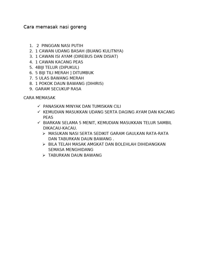 Cara Memasak Nasi Goreng | PDF