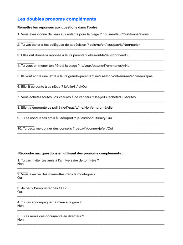 Les Doubles Pronoms Compléments Pdf