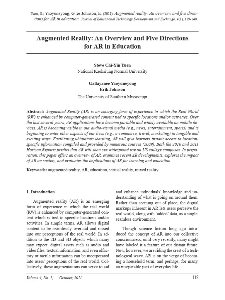 AR in Education: Overview and Directions | PDF | Augmented Reality ...
