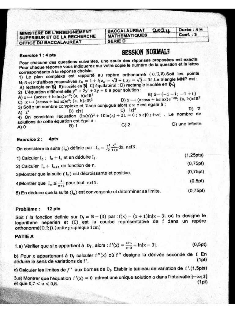 CORRIGÉ TYPE DE MATHS (Bac 2024) | PDF