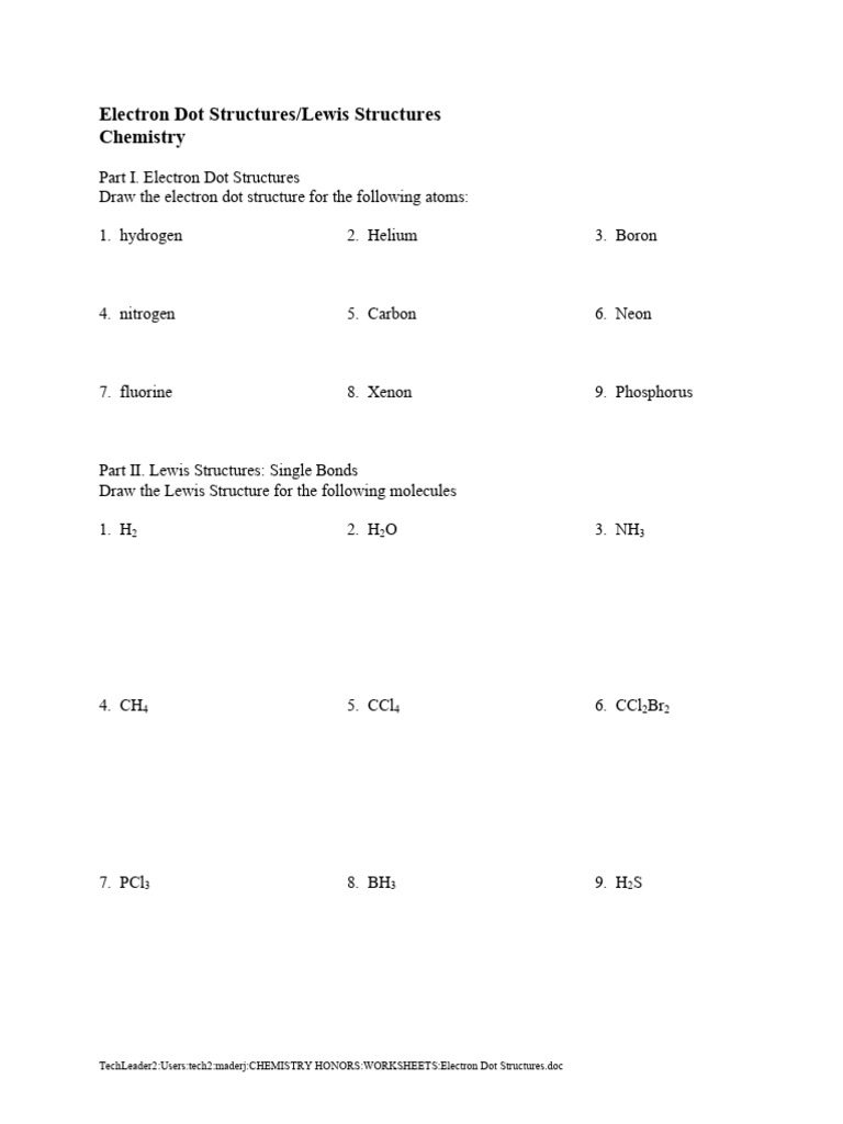 Lewis Structures Worksheet | PDF