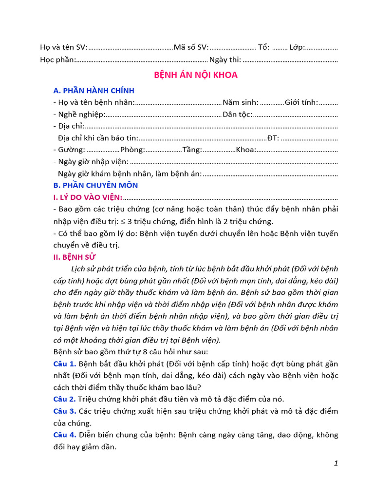 Benh An Noi Benh Ly 2024 | PDF