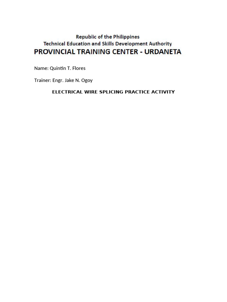 TESDA Wire Splicing Activity | PDF