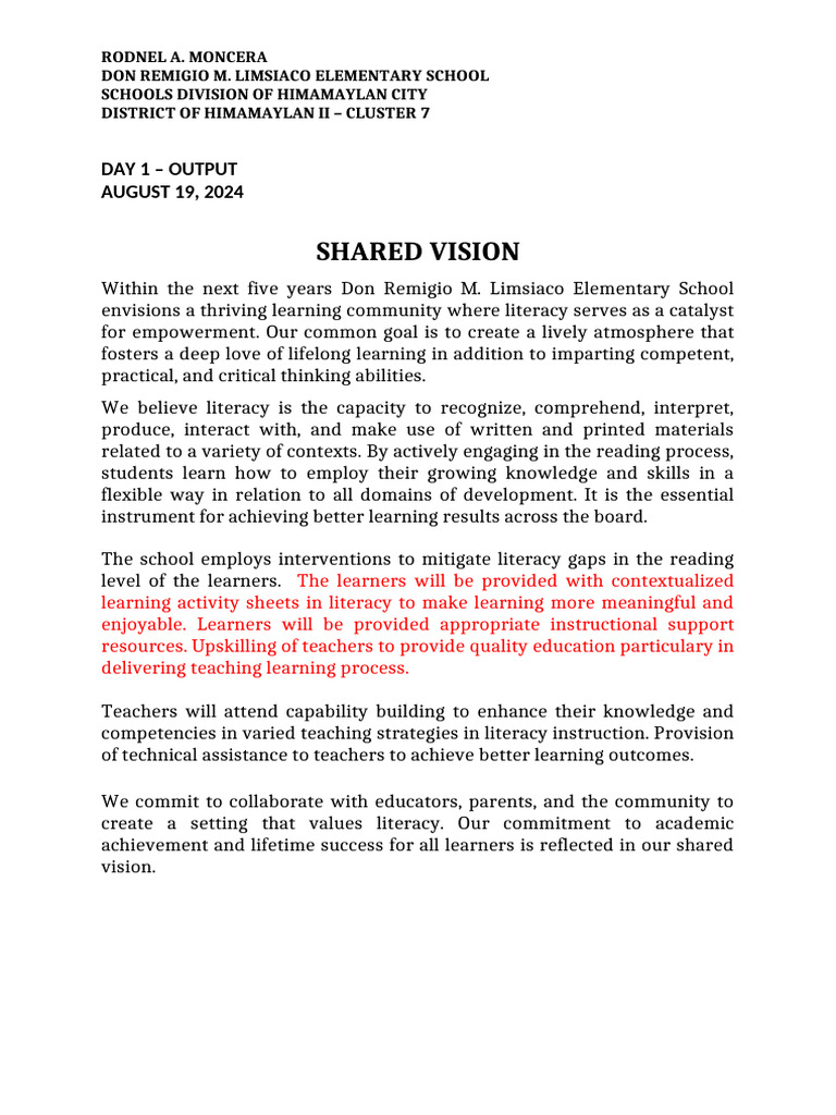 Drmles Shared Vision & Smart Goals | PDF