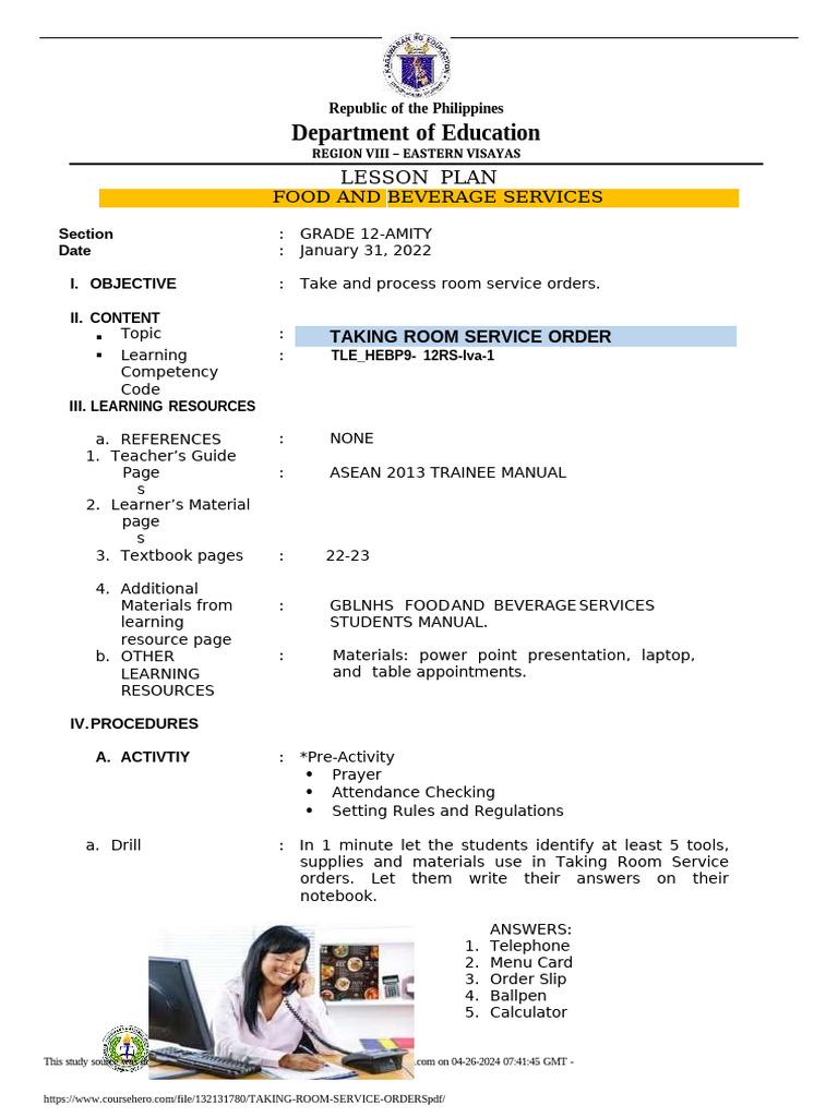 Taking Room Service Orders PDF | PDF