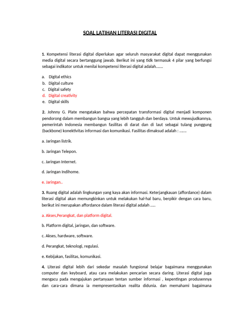 Soal Latihan Literasi Digital Pdf
