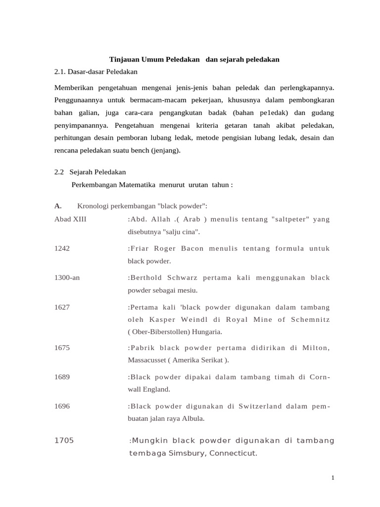 Tinjauan Umum Peledakan Dan Sejarah Peledakan | PDF