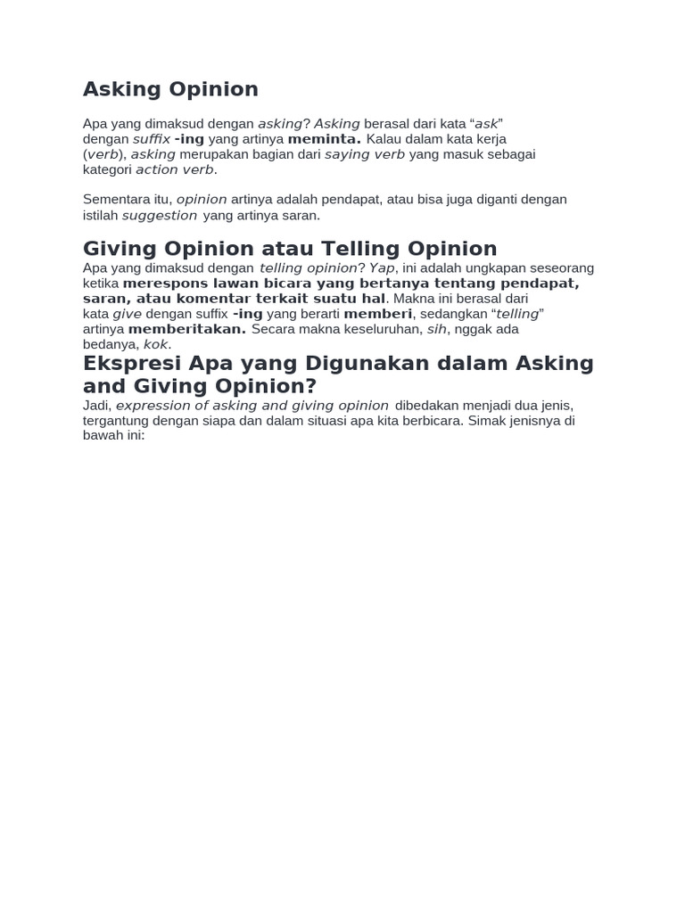 Materi Asking And Giving Opinion Pdf