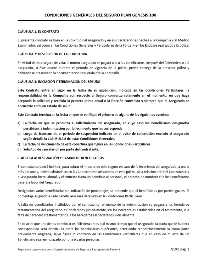 CONDICIONES GENERALES VT-G100 (SSRP) | PDF