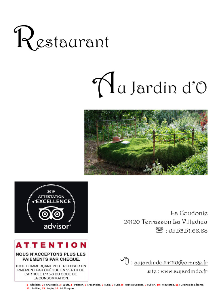 Menus Au Jardin D'o | PDF