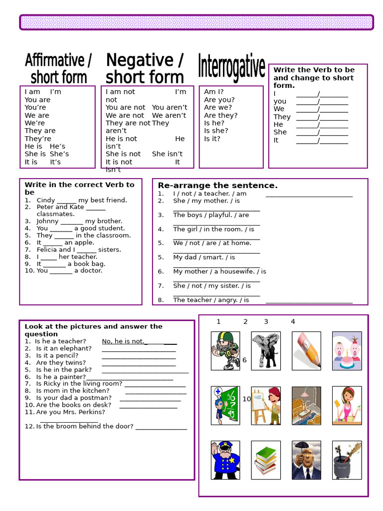 Verb Be Worksheet | PDF