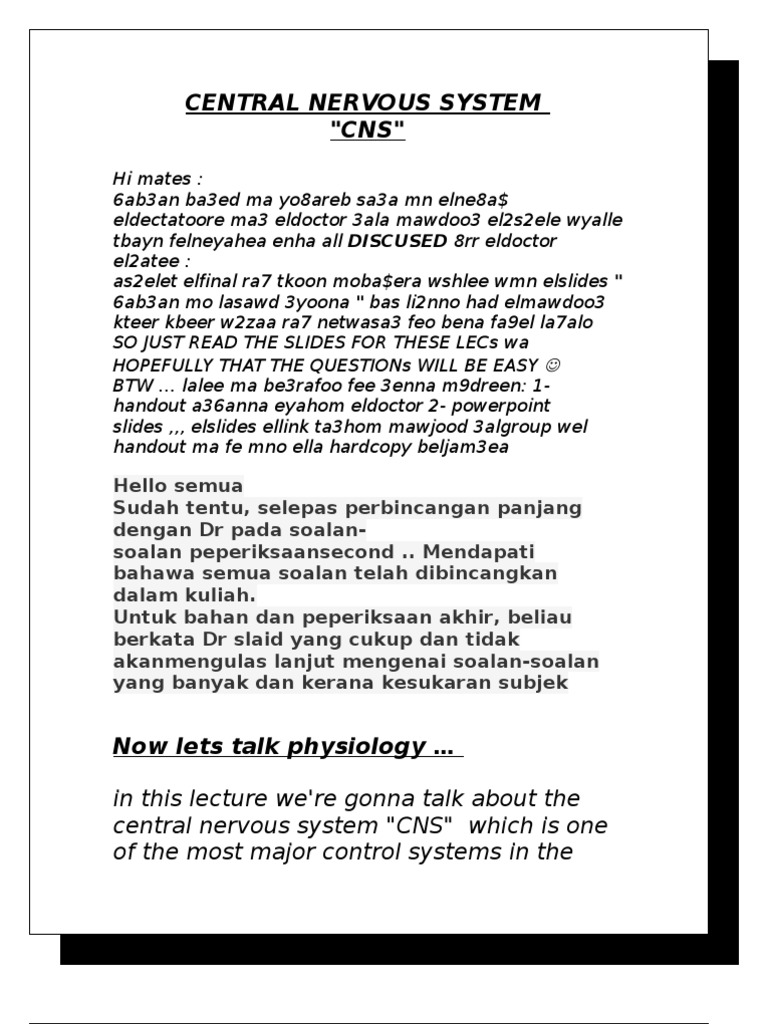 #1 CNS .... Script | PDF | Nervous System | Neuron