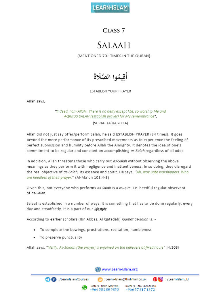 Class+7+ +salaah | PDF | Prophets And Messengers In Islam | Religious ...