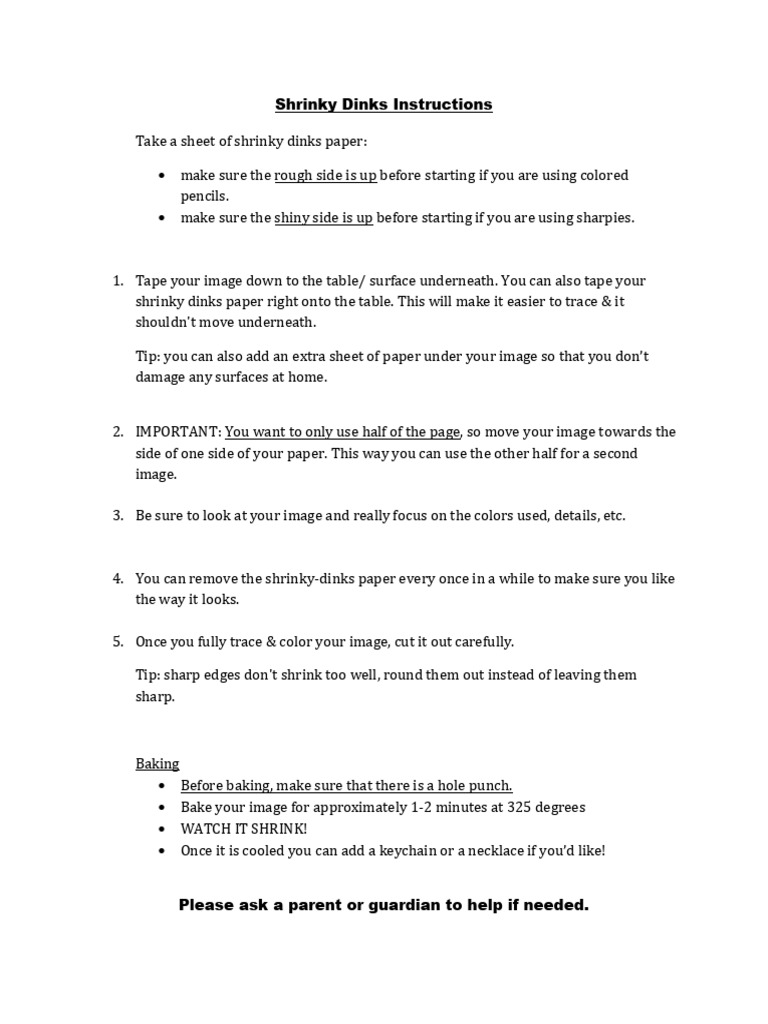 Printable Shrinky Dinks Instructions