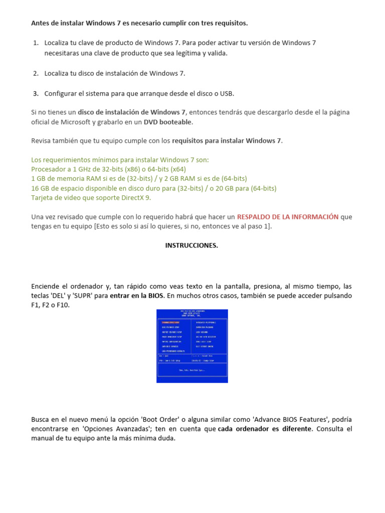 Manual Instalar Windows 7 | PDF