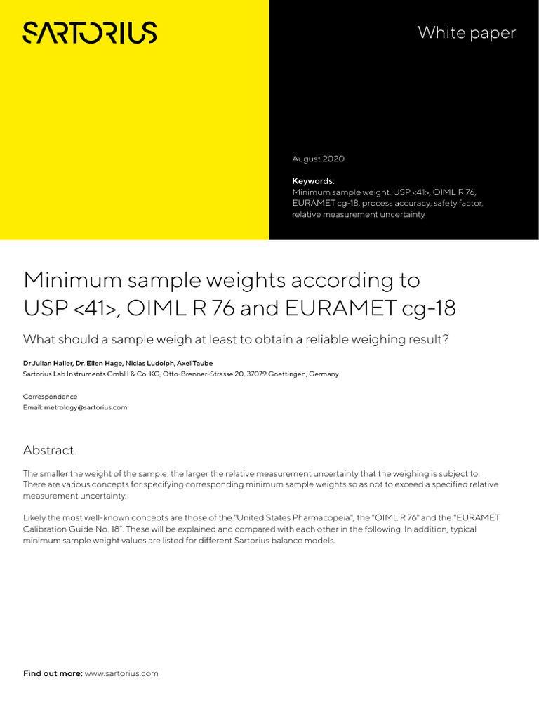 Minimum Sample Weights in Weighing Standards | PDF | Weighing Scale ...