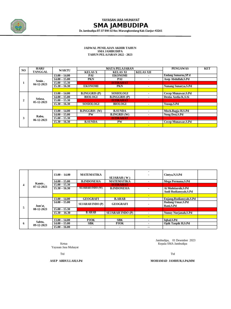 Jadwal Pas 2023 | PDF