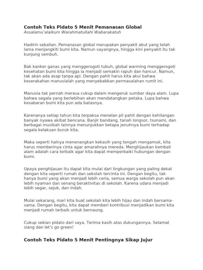 Contoh Teks Pidato 5 Menit Pemanasan Global PDF