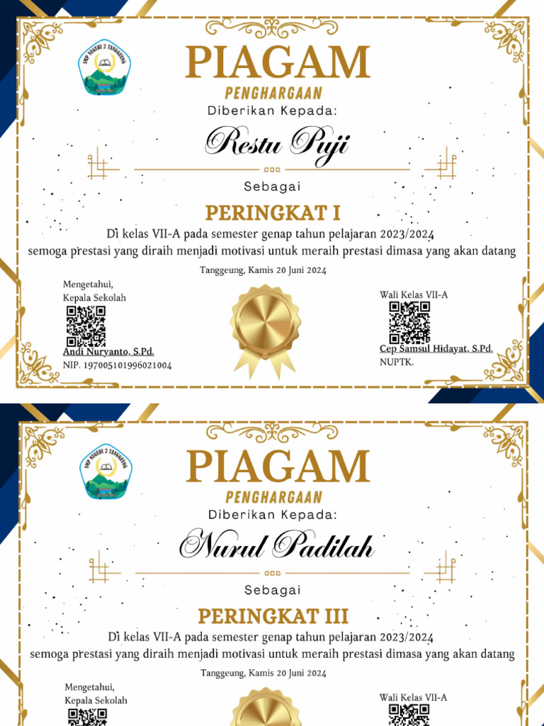 Piagam Peringkat Kelas Pdf