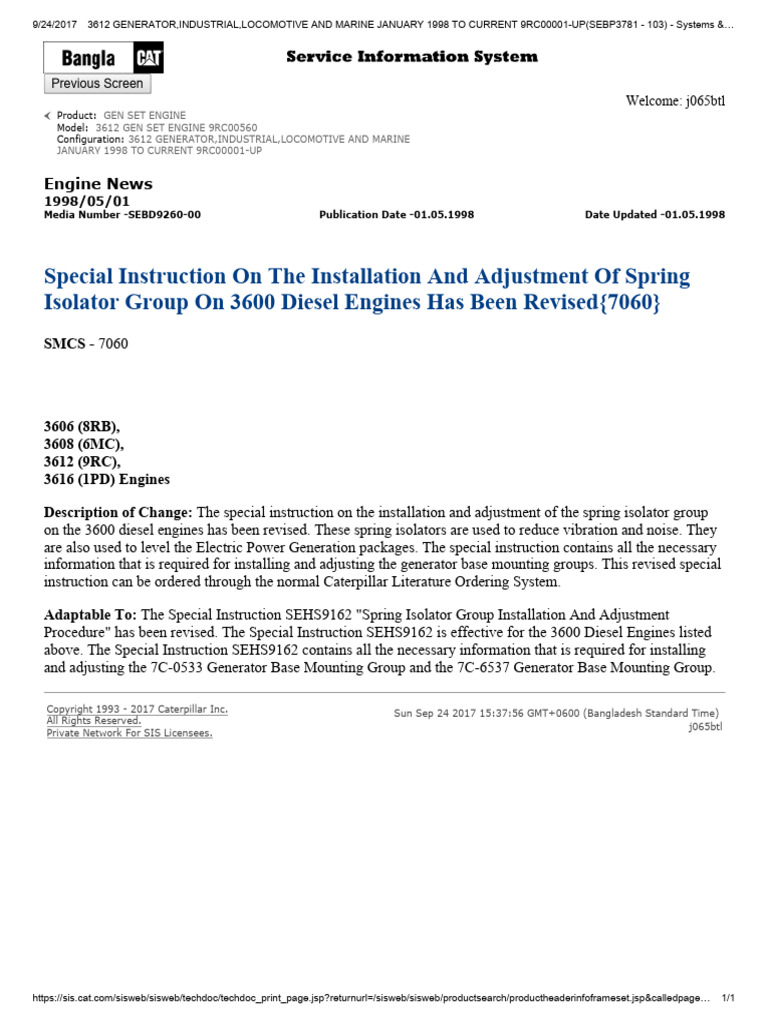 Special Instruction On The Installation and Adjustment of Spring ...